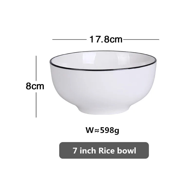 White With Black Edge Dinner Plate Ceramic Kitchen Tray Food Dishes Rice Salad Noodles Bowl Soup Kitchen Cook Tool 1pcs Sale
