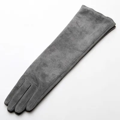 2025 Fall/Winter Fashion Women Pigskin Suede Genuine Leather Fold Long Glove Lady 30/40/50cm Black/Pink/Red Classic Luvas Mujer