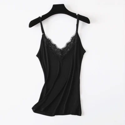 SuyaDream Women Silk Camis 30% Natural silk and lace Camisoles V neck Bottoming Shirt Black Purple White 2026 New Summer TOP