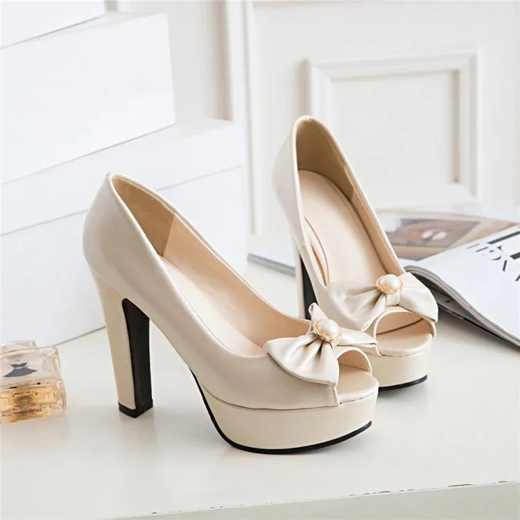 Oversize Large size Big size sandals for women and ladies  Open Toe platform shoes Thick Heel Bowknot The Lolita style