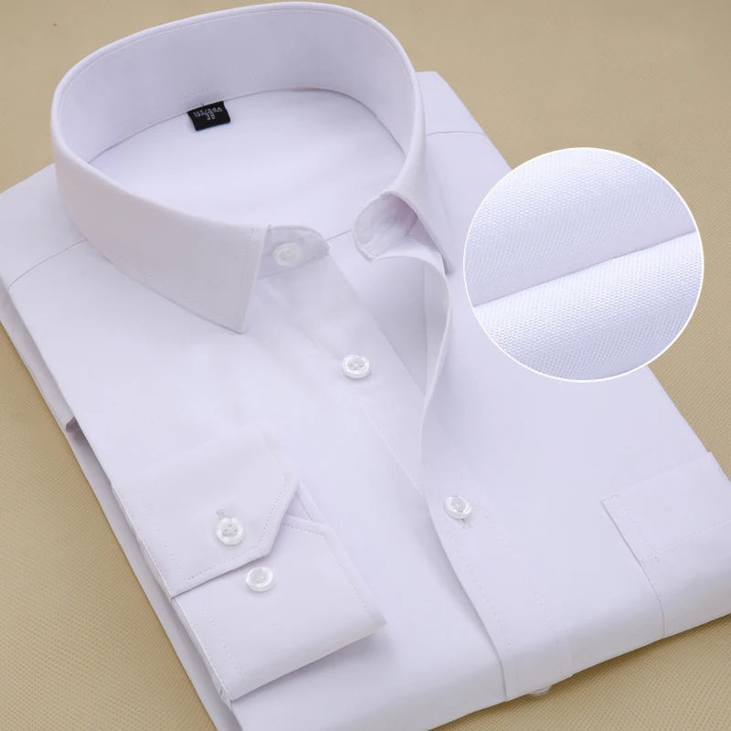 Plus Size Long Sleeve Men Dress Shirt Fashion Male Business Formal Wear Office Working White Shirts 45 46 47 48 Large Clothing