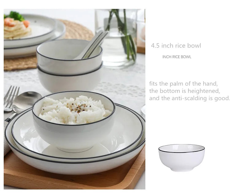 White With Black Edge Dinner Plate Ceramic Kitchen Tray Food Dishes Rice Salad Noodles Bowl Soup Kitchen Cook Tool 1pcs Sale