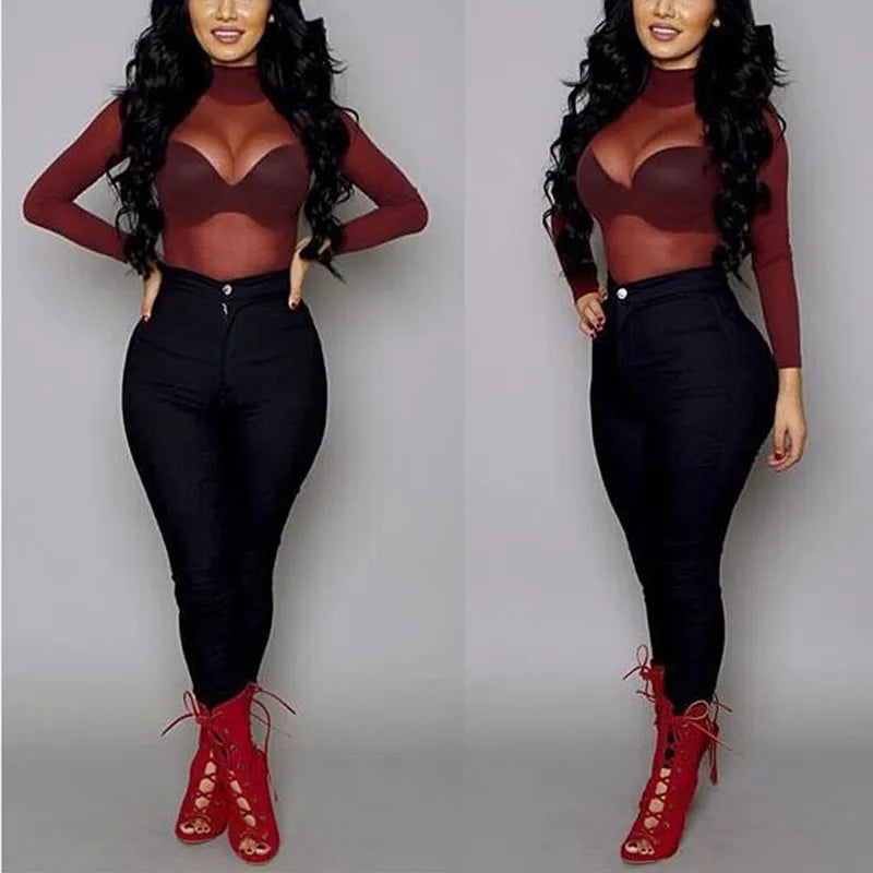 2025 Sexy Women Blouses See Through Transparent Mesh Stand Neck Long Sleeve Sheer Blouse Shirt Ladies Tops Tee