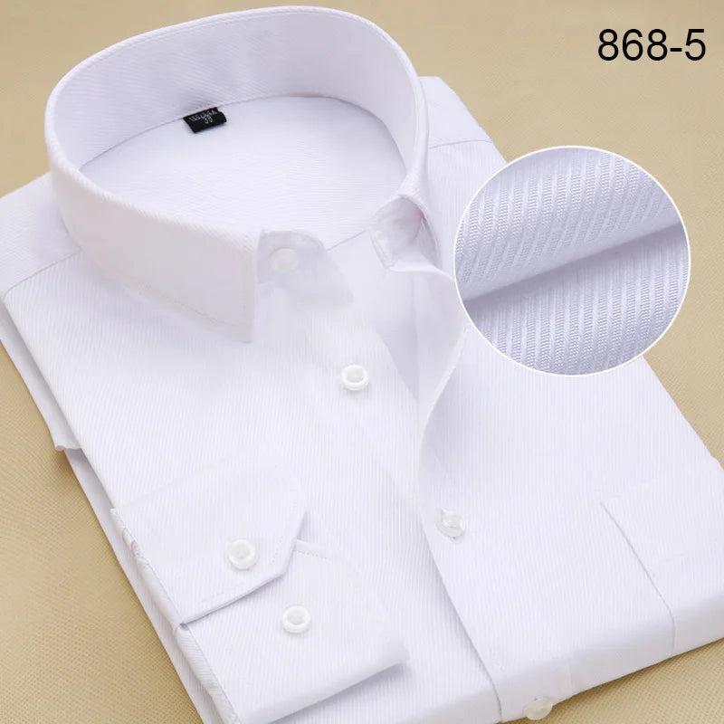 Plus Size Long Sleeve Men Dress Shirt Fashion Male Business Formal Wear Office Working White Shirts 45 46 47 48 Large Clothing