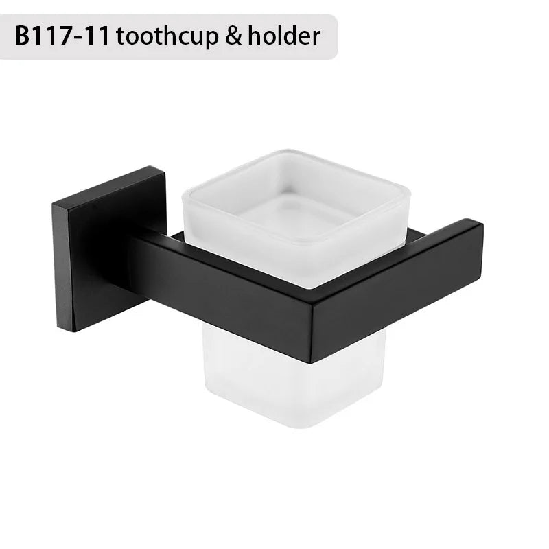 Matte Black Bathroom Hardware 304 Stainless Steel Towel Rack Toilet Paper Holder Liquid Soap Holder Towel Bar Toilet Accessories