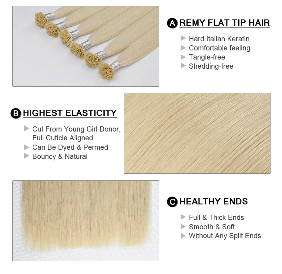 Fairy Remy Hair 20-22" Remy Keratin Flat Tip Human Hair Extensions Straight Capsules Natural Pre Bonded Hair 0.8g/Strand