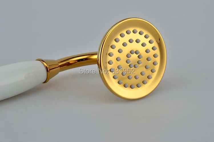 PVD-TI Gold Finish Brass Telephone Hand Held Shower Head Ceramics Handle 1.5M Gold Shower Hose Gold-Plated Shower Set
