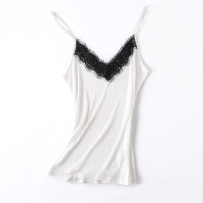 SuyaDream Women Silk Camis 30% Natural silk and lace Camisoles V neck Bottoming Shirt Black Purple White 2026 New Summer TOP