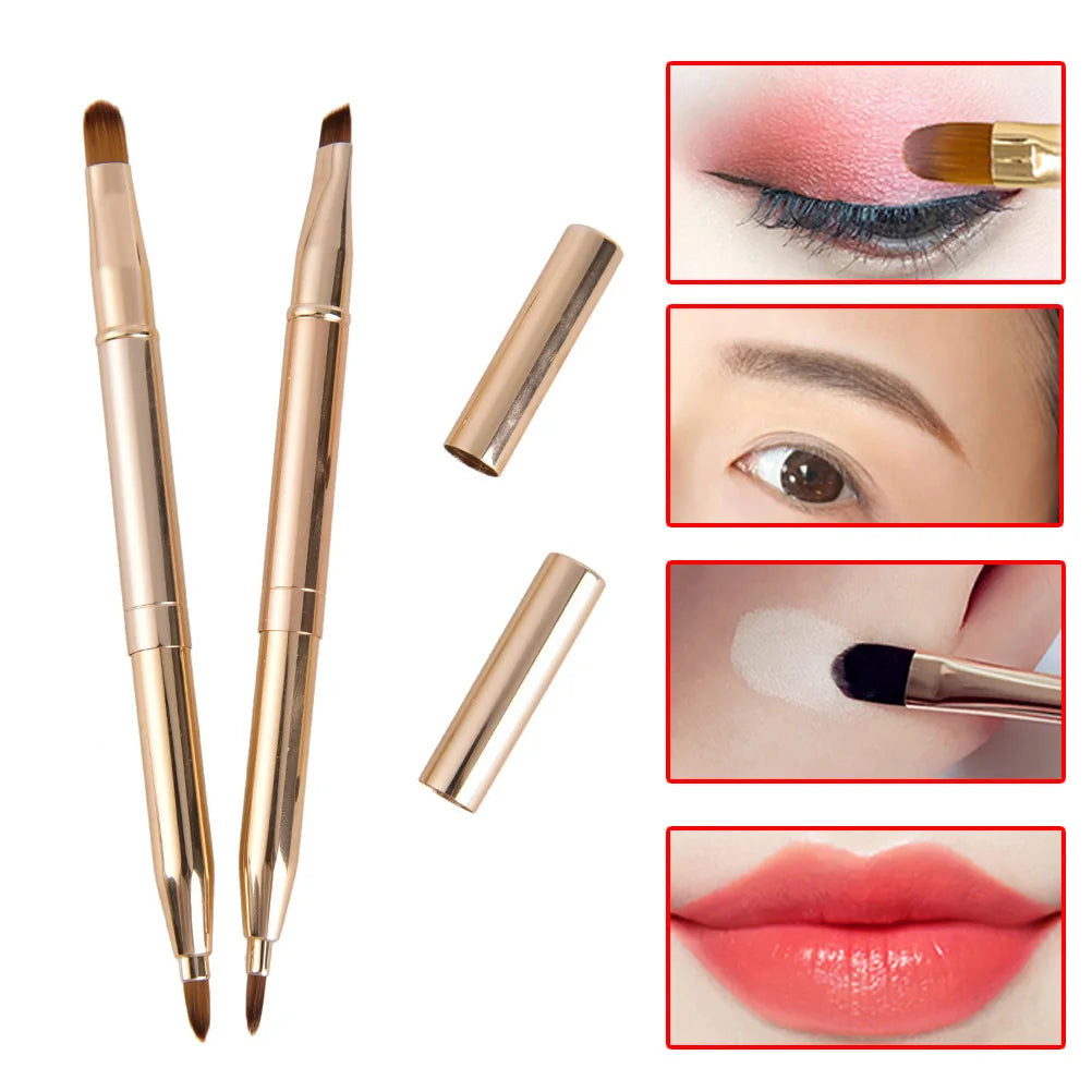 Retractable Double-Ended Makeup Brush Lip Brush Eye Liner Eyeshadow Foundation Brush Gold Make Up Cosmetics Tool