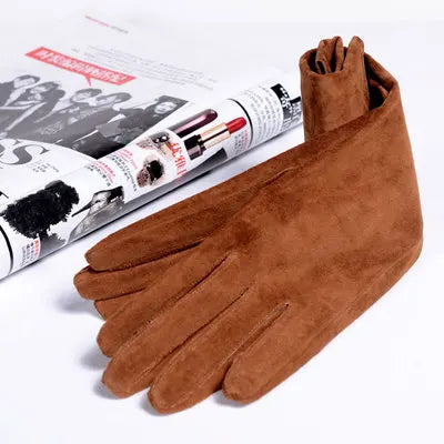 2025 Fall/Winter Fashion Women Pigskin Suede Genuine Leather Fold Long Glove Lady 30/40/50cm Black/Pink/Red Classic Luvas Mujer