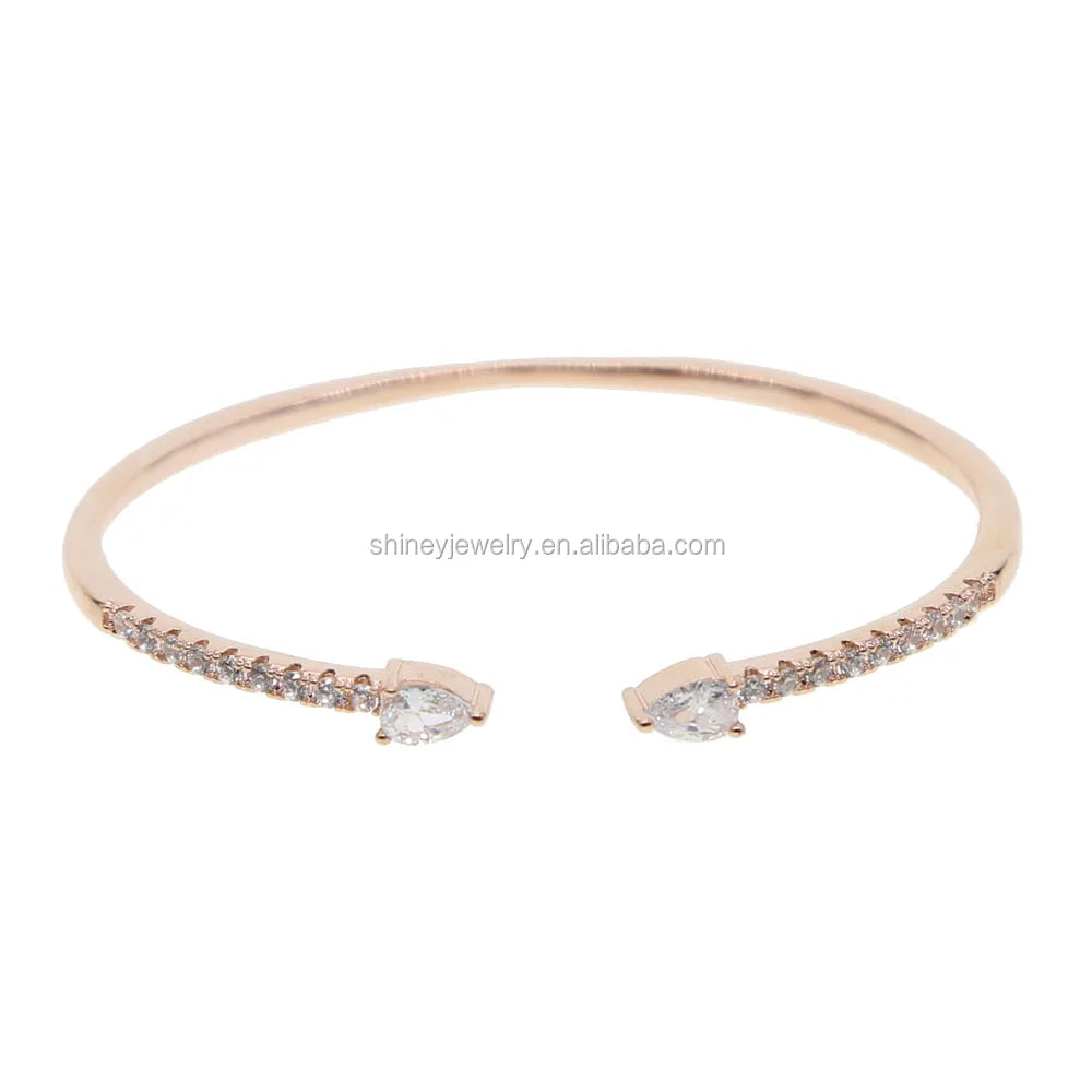 2023 Latest Design White Red Cz Rose Gold Open Cuff Bangles Fashion Cubic Zirconia Bangle for Women Jewelry