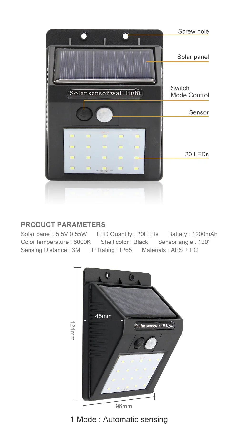 Separable LED Solar Light 28LED 3 Modes PIR Motion Sensor Wall Lamp Waterproof 6000-6500K Outdoor Garden Street Yard Decoration