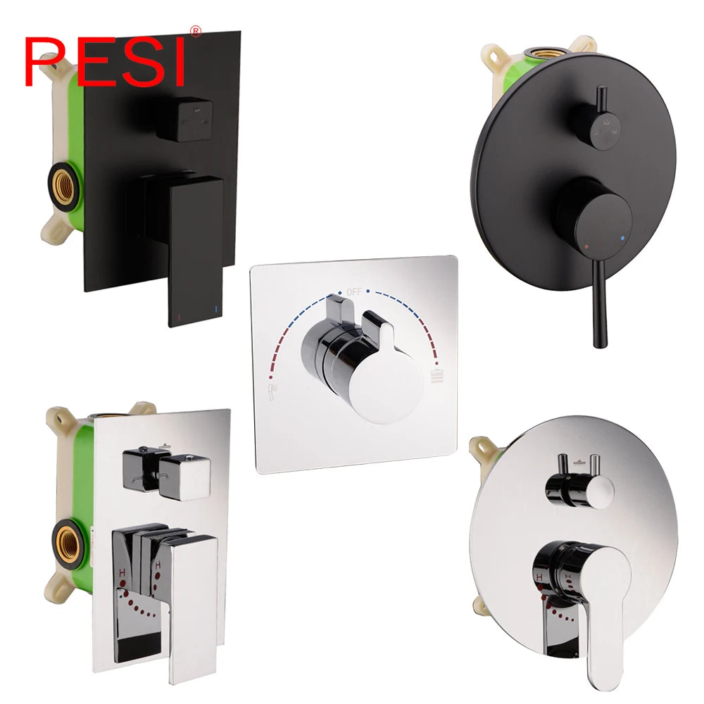 All Brass Shower Faucet Mixing Valve 1/2/3 Ways Concealed Easy-mount Box Brass Concealed Valve Wall Mount Wholesale Mate Black