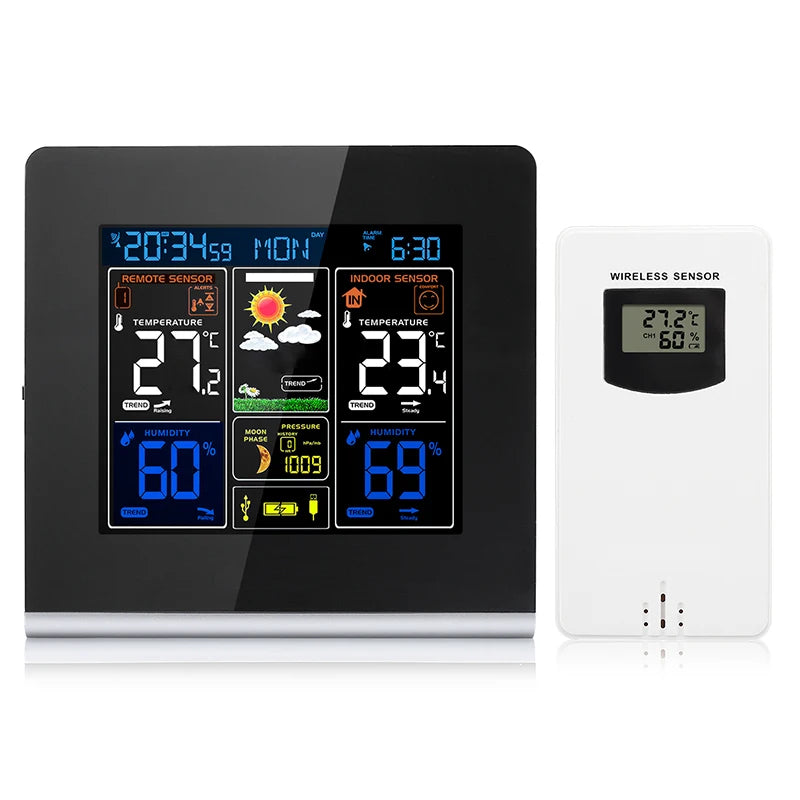 FABISENSE Wireless Weather Station with Indoor Outdoor Sensor Thermometer Hygrometer, Forecast Barometer Moon Phase, USB Powered
