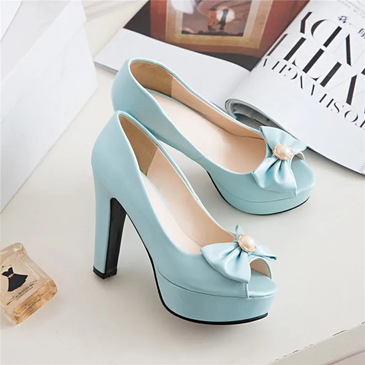Oversize Large size Big size sandals for women and ladies  Open Toe platform shoes Thick Heel Bowknot The Lolita style