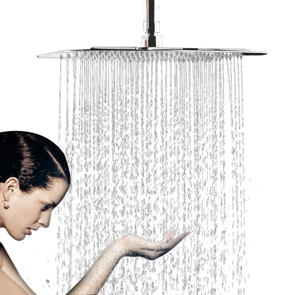 16 Inch Large Square Rain Shower Head Stainless Steel High Pressure Shower Head Polished Finish Ultrathin Bathroom Accessories