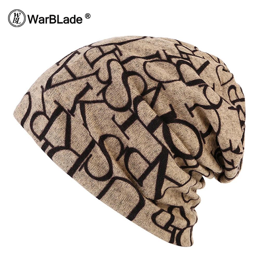 1 PC Fashion New Women Spring Autumn Causal Beanies Scarf Star Letter Pattern Female Warm Hat Caps 3 Usages Headwear