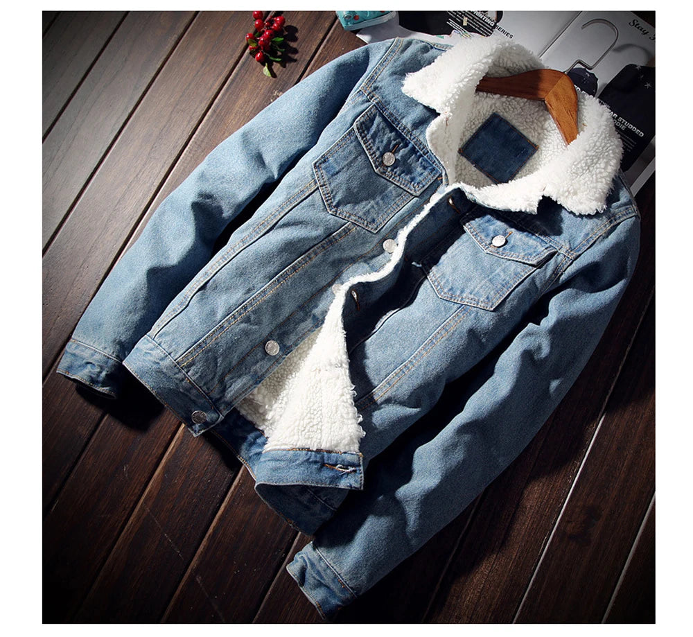 Winter Men's Denim Jackets Fashion Men Retro Fleece Thick Warm Jean Jacket Outdoor Men Thermal Cowboy Windbreaker Jeans Coats