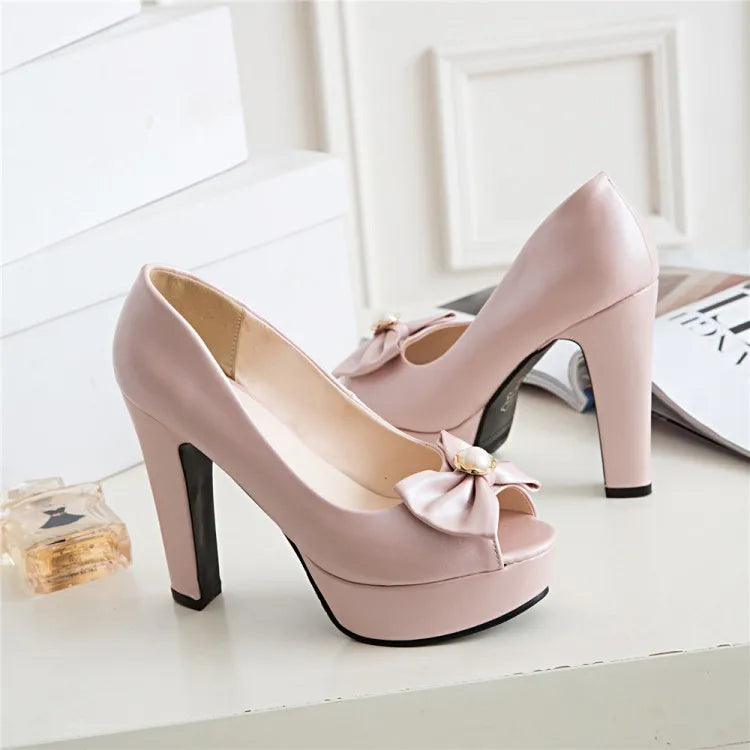 Oversize Large size Big size sandals for women and ladies  Open Toe platform shoes Thick Heel Bowknot The Lolita style