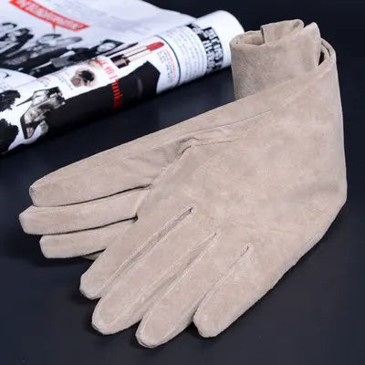2025 Fall/Winter Fashion Women Pigskin Suede Genuine Leather Fold Long Glove Lady 30/40/50cm Black/Pink/Red Classic Luvas Mujer