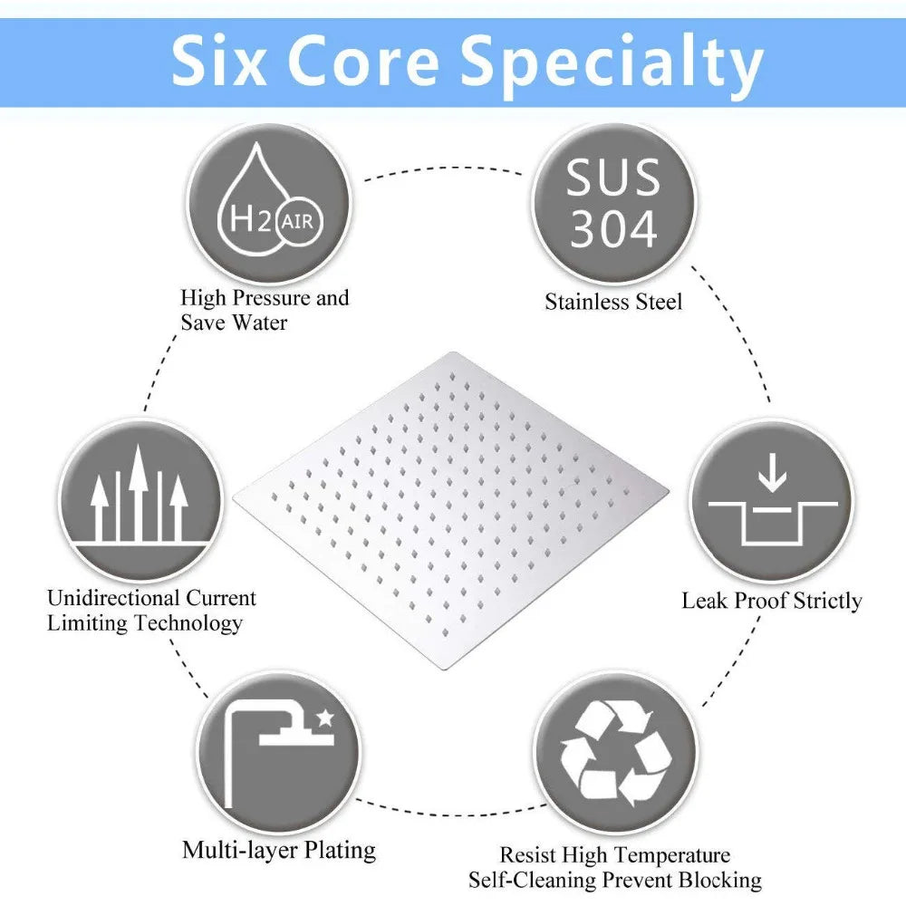 16 Inch Large Square Rain Shower Head Stainless Steel High Pressure Shower Head Polished Finish Ultrathin Bathroom Accessories