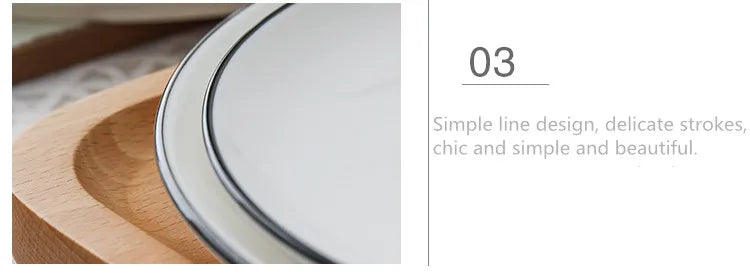 White With Black Edge Dinner Plate Ceramic Kitchen Tray Food Dishes Rice Salad Noodles Bowl Soup Kitchen Cook Tool 1pcs Sale