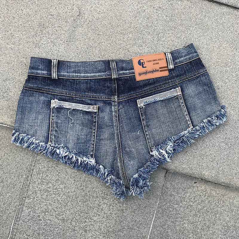 Sexy Women Tassel Denim Booty Shorts HIgh Waist Sexy Jeans Shorts  Micro Mini Short Erotic Culb Wear FX28