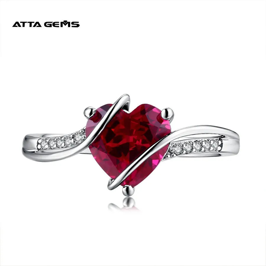 2.25 Carats 925 Sterling Silver Red Heart Solitaire Rings for Women Wedding Engagement Jewelry