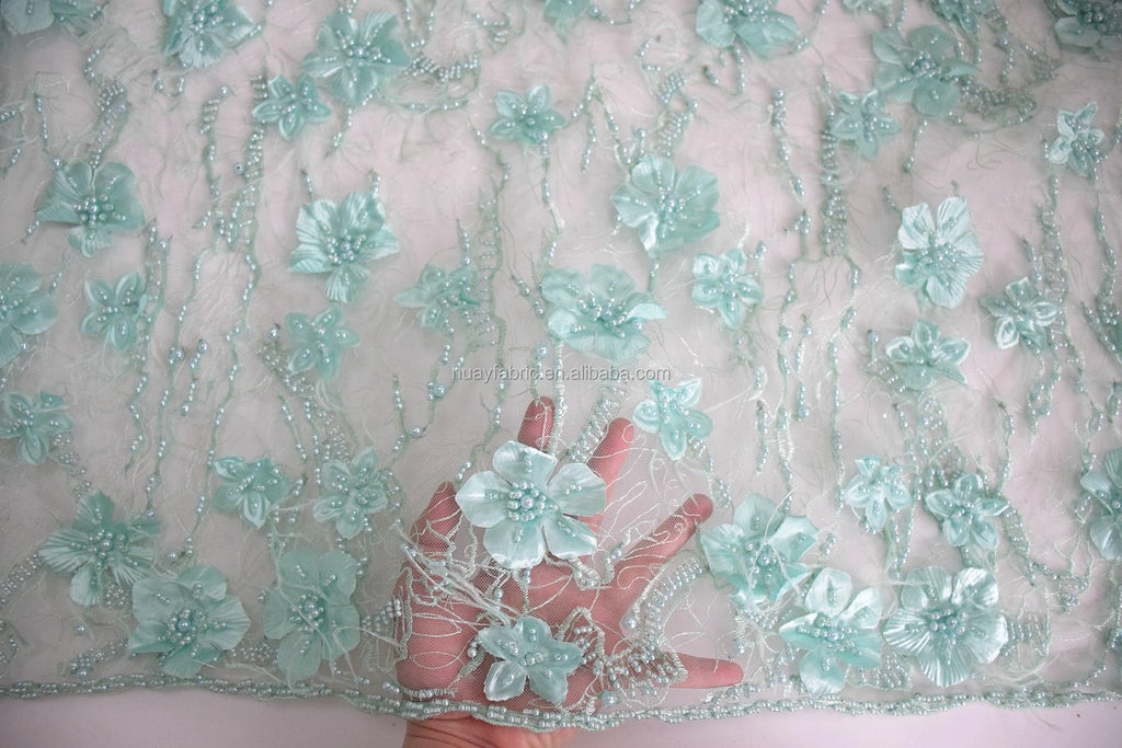 Top Bridal Lace 3d Flower Full of Beads and Pearls With Feather for Wedding Dress HY0735-2