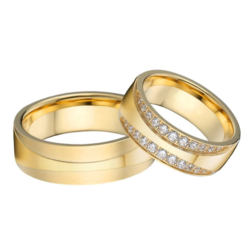 Splendid Designer 2pcs Bridal Wedding Engagement Rings Bridal Sets Silver Stainless Steel Jewelry Statement Ring