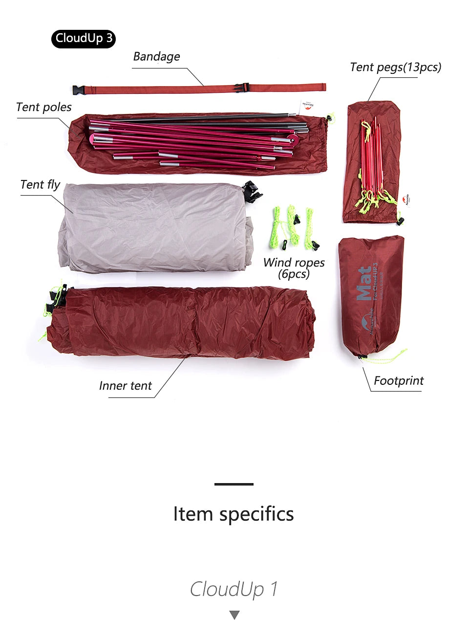 Naturehike Cloud Up 1 Upgraded Tent Ultralight Camping Tent Waterproof Outdoor Hiking Travel Tent Backpacking Cycling Tent