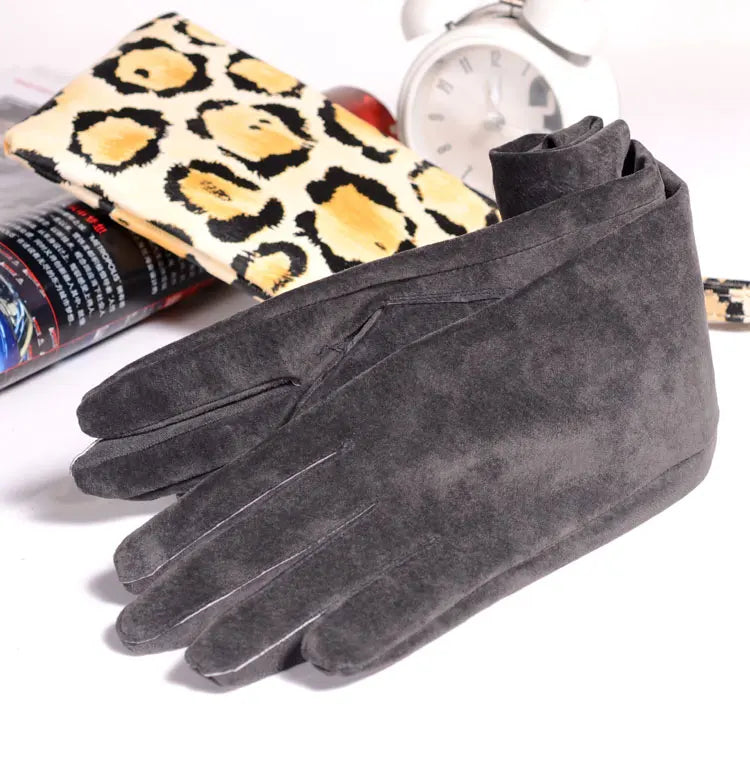2025 Fall/Winter Fashion Women Pigskin Suede Genuine Leather Fold Long Glove Lady 30/40/50cm Black/Pink/Red Classic Luvas Mujer