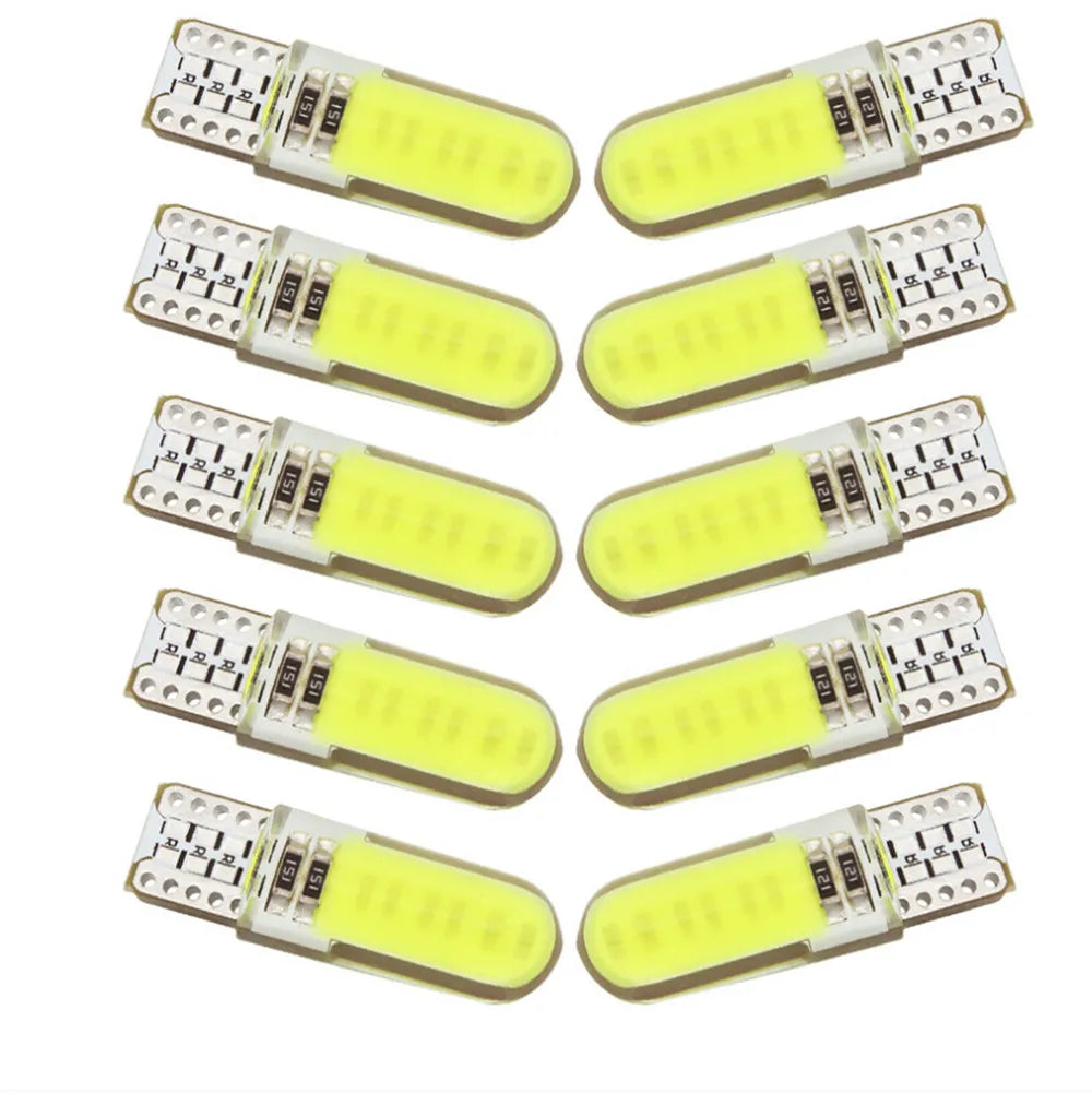 10pcs Silicone Gel COB Auto LED Car Light 12V T10 W5W Wedge Side Parking Read Bulb Signal Lamp Clearance Door Light 12 SMD Chips