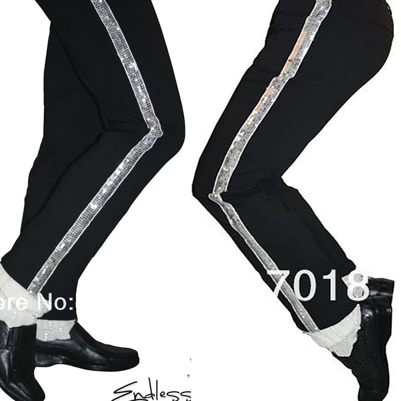 Rare Cotton 100% Casual Full Length Black Straight MJ Michael Jackson Party Show Trousers Pants