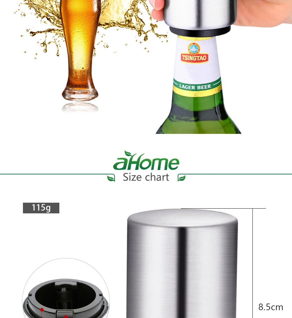 Automatic Beer Bottle Opener,Magnetic Stainless Steel Beverage Bottles Wine Openers Jar Opener Kitchen Gadgets Bar Supplies
