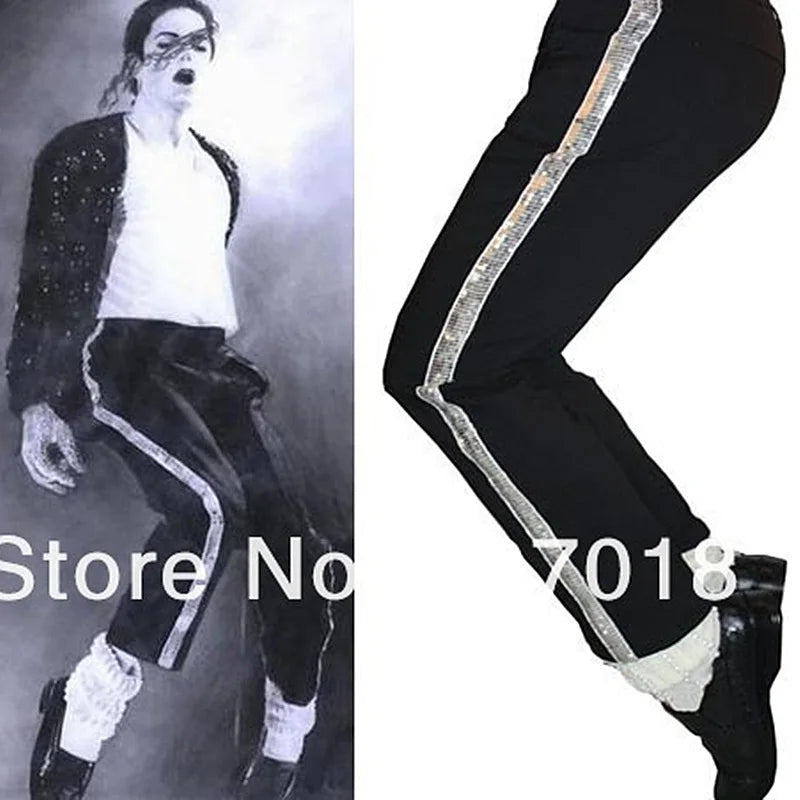 Rare Cotton 100% Casual Full Length Black Straight MJ Michael Jackson Party Show Trousers Pants