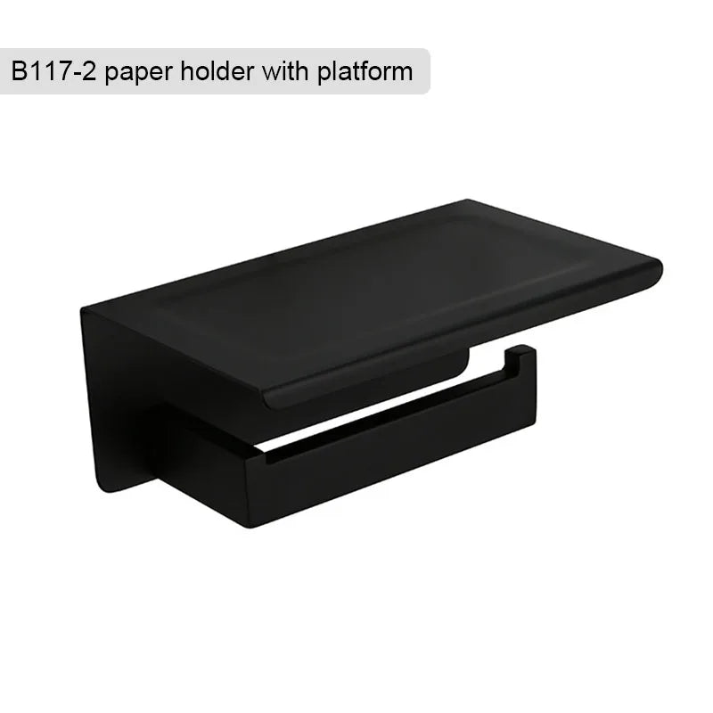 Matte Black Bathroom Hardware 304 Stainless Steel Towel Rack Toilet Paper Holder Liquid Soap Holder Towel Bar Toilet Accessories