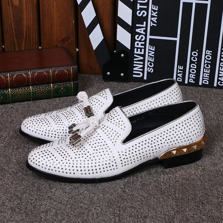 NA033 Big Size 46 Designer Men Suede Dress Shoes White Wedding Shoe Party Crystal Men Loafers Knot Smoking Slipper Male Flats