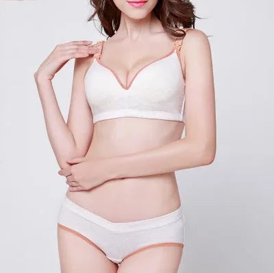 Women's Seamless Cotton Nursing Bra Set Front Button Sexy Pumping Bra with Logo on Waist Wirefree US EU Sizing
