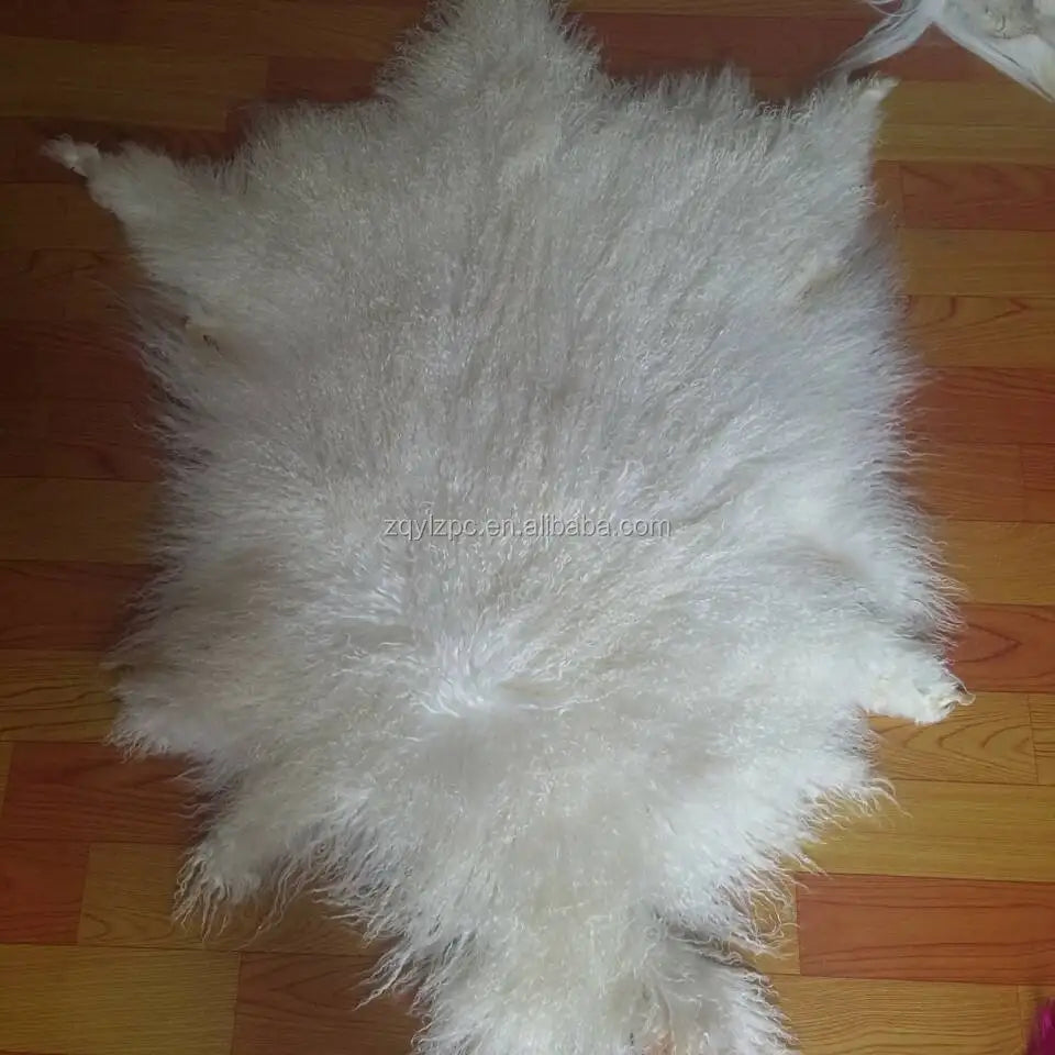 Long Hair Curly Real Mongolian Tanned Sheep Fur Pelt for Garment Use