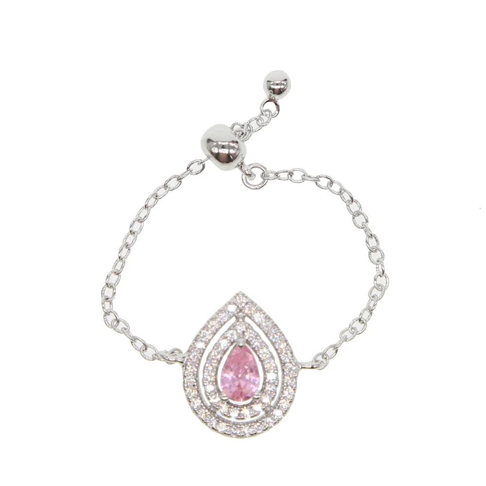 European France Hot Selling Delicate Minimal Micro Pave CZ Diamond Tear Drop Chain Ring