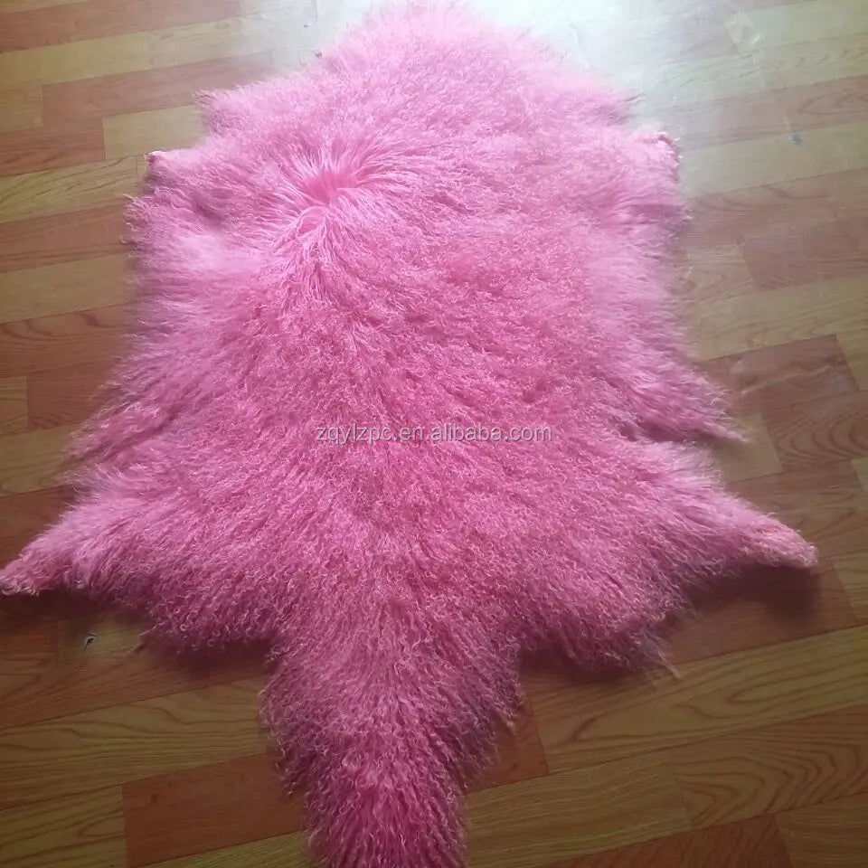 Long Hair Curly Real Mongolian Tanned Sheep Fur Pelt for Garment Use