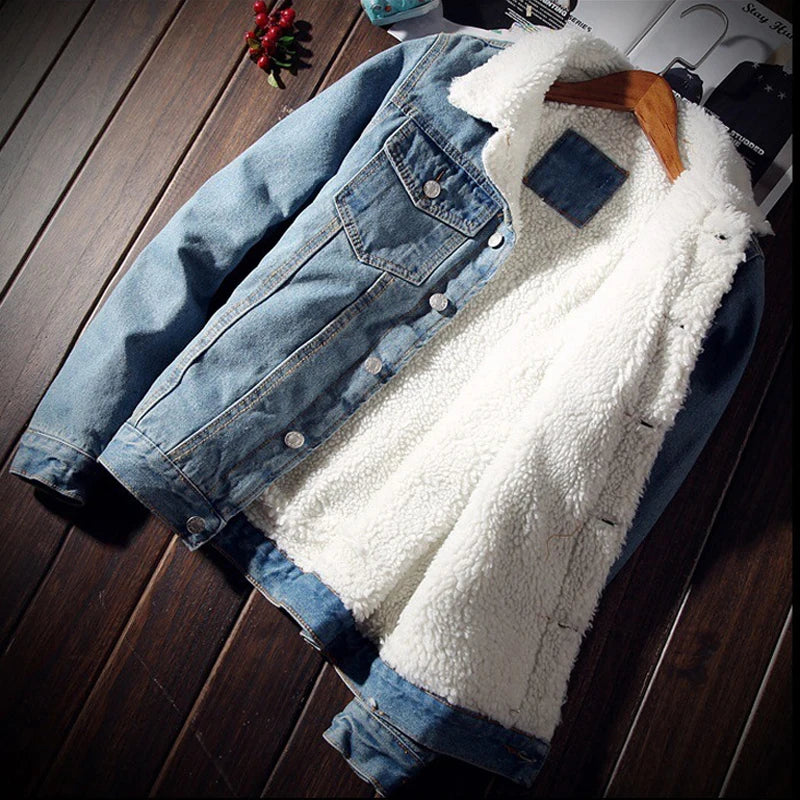 Winter Men's Denim Jackets Fashion Men Retro Fleece Thick Warm Jean Jacket Outdoor Men Thermal Cowboy Windbreaker Jeans Coats