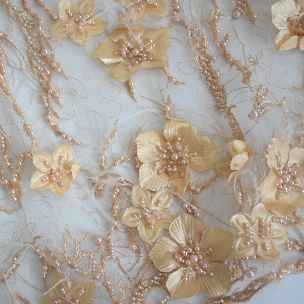 Top Bridal Lace 3d Flower Full of Beads and Pearls With Feather for Wedding Dress HY0735-2