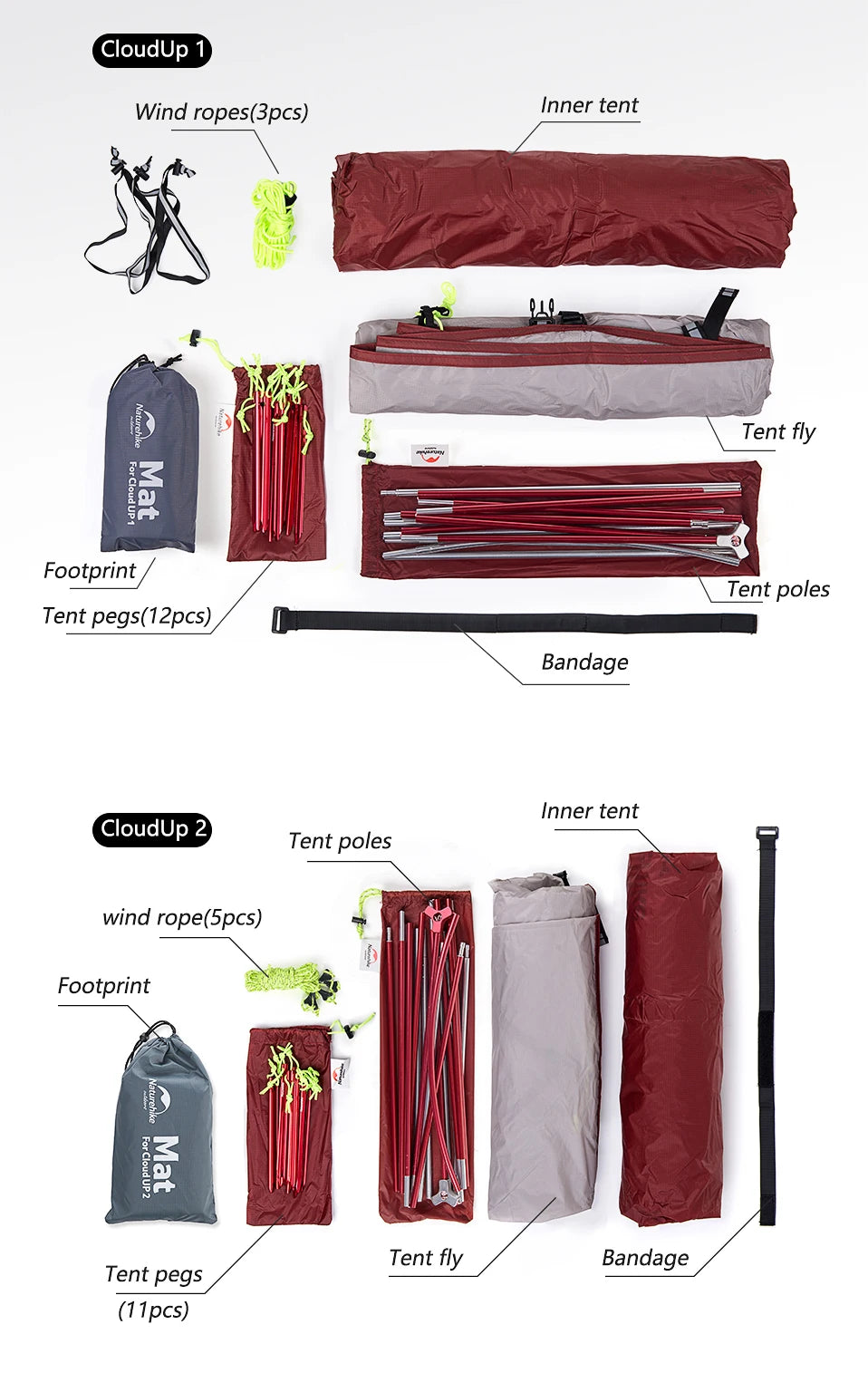 Naturehike Cloud Up 1 Upgraded Tent Ultralight Camping Tent Waterproof Outdoor Hiking Travel Tent Backpacking Cycling Tent