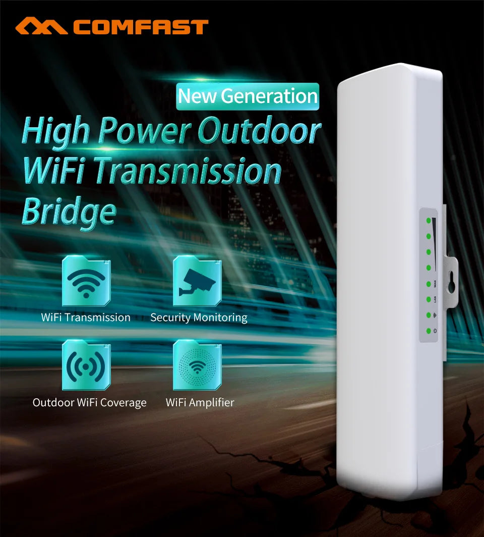 COMFAST 300Mbps Outdoor Wifi Repeater Wireless Bridge 2.4G Wifi CPE Bridge Long Range Extender Access Point Wifi 3-5KM Coverage