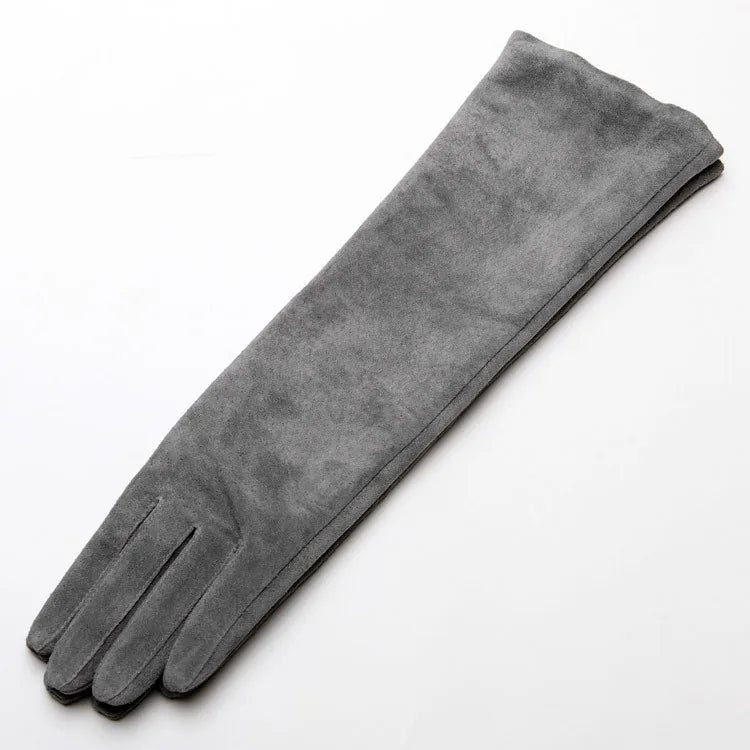 2025 Fall/Winter Fashion Women Pigskin Suede Genuine Leather Fold Long Glove Lady 30/40/50cm Black/Pink/Red Classic Luvas Mujer