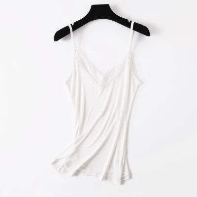 SuyaDream Women Silk Camis 30% Natural silk and lace Camisoles V neck Bottoming Shirt Black Purple White 2026 New Summer TOP