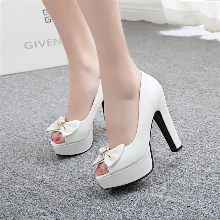 Oversize Large size Big size sandals for women and ladies  Open Toe platform shoes Thick Heel Bowknot The Lolita style