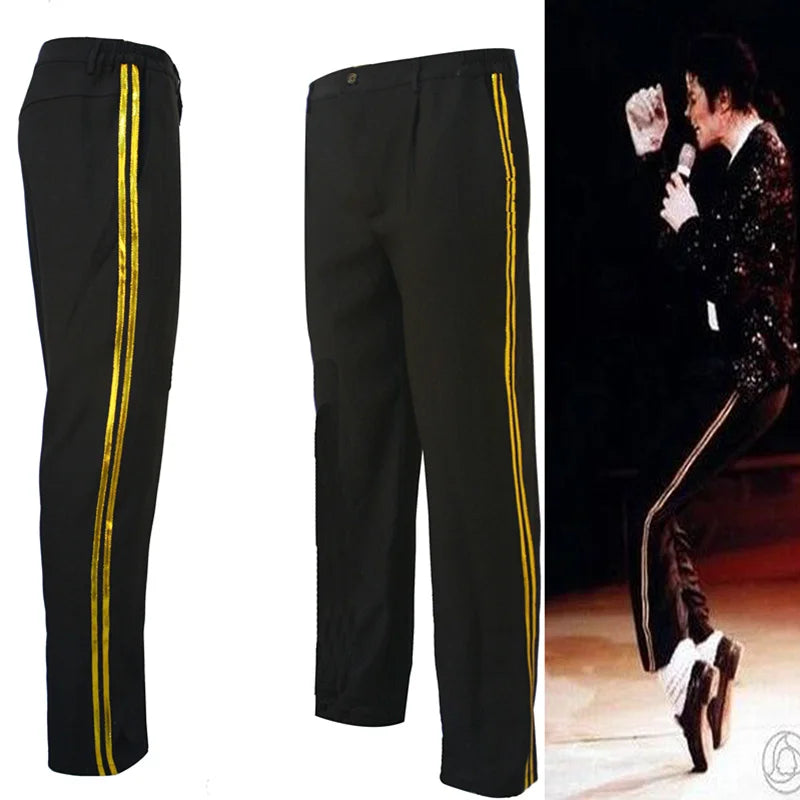 Rare Cotton 100% Casual Full Length Black Straight MJ Michael Jackson Party Show Trousers Pants